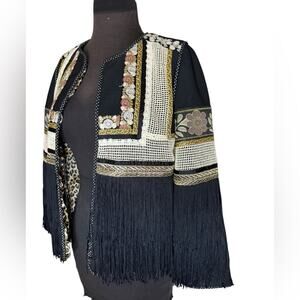 Berek Floral Embroidered Western Fringe Boho Maximalist Jacket Womens Size Small